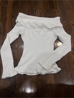 Zara Off-the-Shoulder Cream Textured Sweater